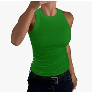 New! Women's Slim Fit Ribbed High Neck Tank Size: Medium. Color: Kelly Green